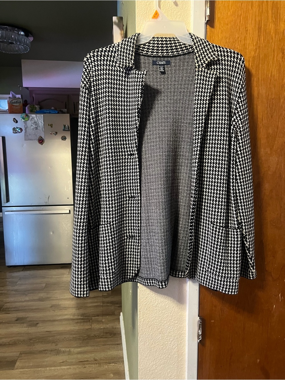 Chaps Black & White Houndstooth Open-Front Blazer